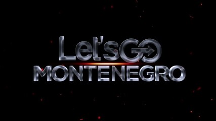 Lets go montenegro 3d metallic text on dark background with glowing particles