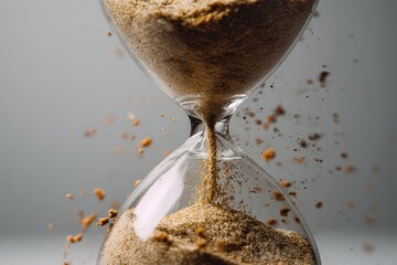 Hourglass with Dripping Sand Against a Grey Background