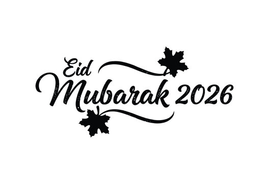 Eid mubarak 2026 celebration design with floral accents on white