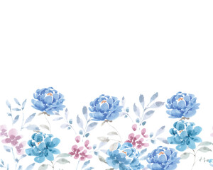 Blue Rose and Pink Blossom Watercolor Flower Background