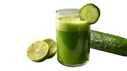 Fresh cucumber juice with lime isolated on transparent background