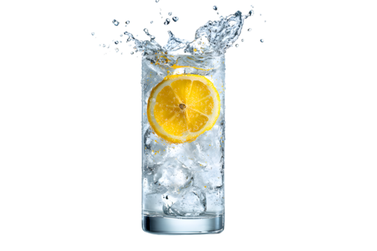 Lemon slice in a glass of water isolated on transparent background