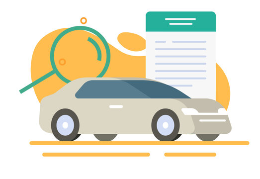 Car vehicle inspection document report icon vector modern graphic illustration design, auto motor engine information history form analysis, transport search investigation assessment