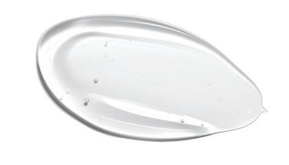 Swatch of clear, viscous gel with subtle bubbles against a black background