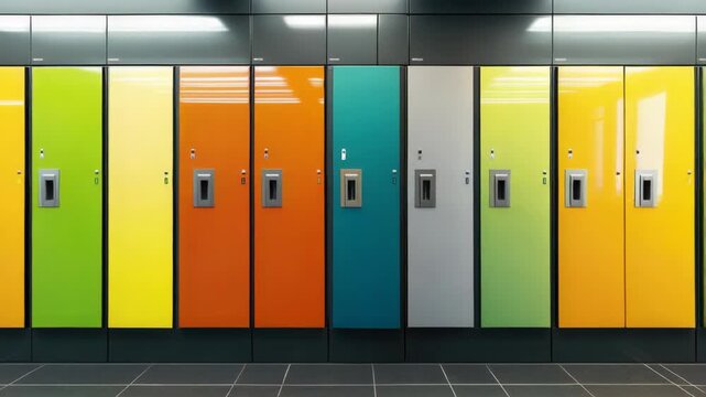 Row of colorful school lockers
