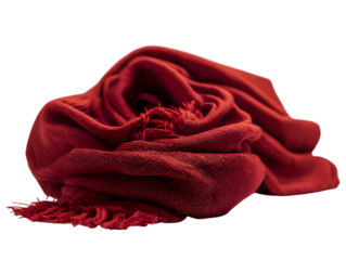 Elegant red scarf isolated on transparent background, a cozy accessory