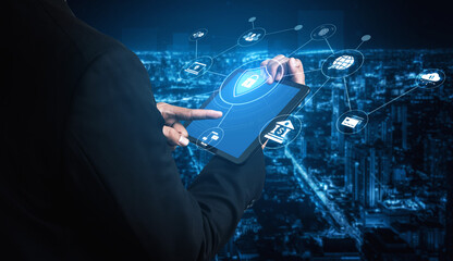 A complete cybersecurity system concept. Providing network protection for online banking, cloud data, financial transactions, and personal identity with secure authentication. Fermion