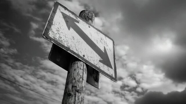 Old Directional Sign with Sky Background