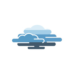 Stylized blue and white clouds in a minimalist flat graphic design, ideal for weather representations, digital forecasts, or serene sky illustrations