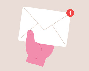 Hand holding unread e-mail illustration. Concept of communication, business, message, inbox mail, receiving letter. unread letter icon. Flat vector style illustration.