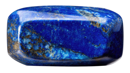 rectangular polished blue gemstone with textured mineral patterns displayed on white background for natural stone design concepts 