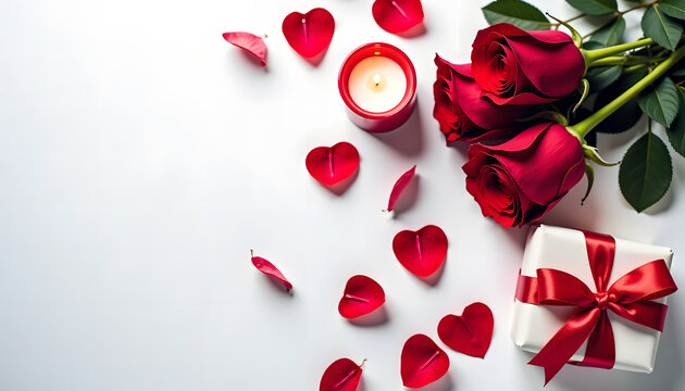 Romantic Red Roses with Heart Petals and Gift Box
