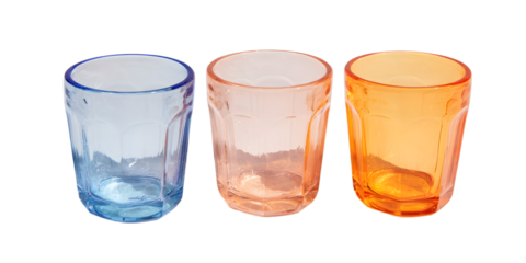 Three colorful glasses isolated on transparent background