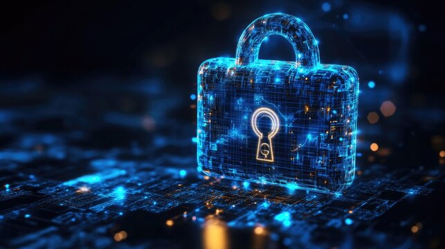 Glowing digital padlock, security illustration