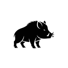 【Animals Icons – Basic】Wild Boar Silhouette Logo | 野生のイノシシシルエットロゴ
