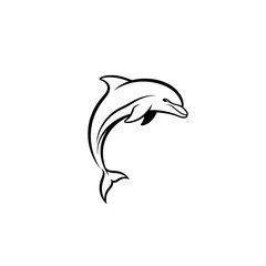 Naklejka premium 【Animals Icons – Basic】Jumping Dolphin Silhouette Logo | 跳ねるイルカのシルエットロゴデザイン