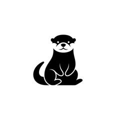 【Animals Icons – Basic】Cute Sitting Otter Silhouette Logo | 座って微笑むカワウソのシルエットロゴ