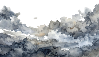 Watercolor painting depicting a dramatic skyscape of stormy clouds