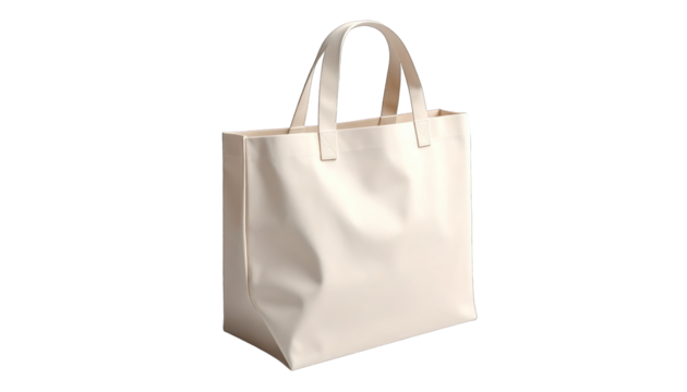 Cream-colored tote bag with two handles, on a black background