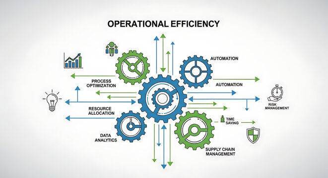 Conceptual diagram illustrating the interconnected elements and processes contributing to achieving operational efficiency in business