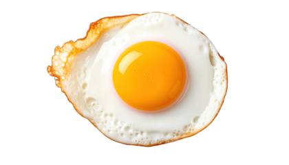 Close-up of a perfectly fried egg with a bright yellow yolk on black background