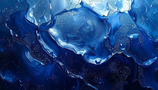 Water drops on dark blue glass surface creating a mesmerizing abstract moisture texture with reflective glossy highlights, cool tones, detailed close-up pattern, artistic background, sparkling droplet - Powered by Adobe