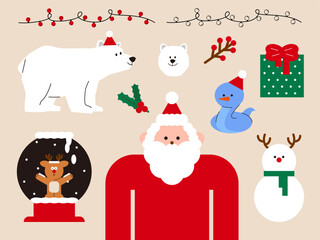 크리스마스 메인 캐릭터 디자인 소스, 산타, 북극곰, 눈사람, 순록 스노우볼, 장식 세트 - Christmas Main Character Design Source, Santa, Polar Bear, Snowman, Reindeer Snow Globe, Decoration Set