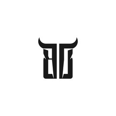 Creative BT or BB initial letter monogram logo design with bold bull horns, a powerful and modern symbol for strength and business branding