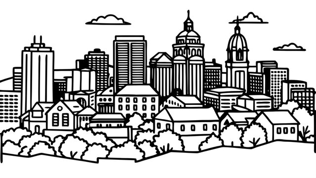 Very beautiful Lancaster City, Pennsylvania skyline in a soft tilt-shift aerial panorama, highlighting charming downtown architecture, compact urban blocks, and a gentle miniature-effect atmosphere in