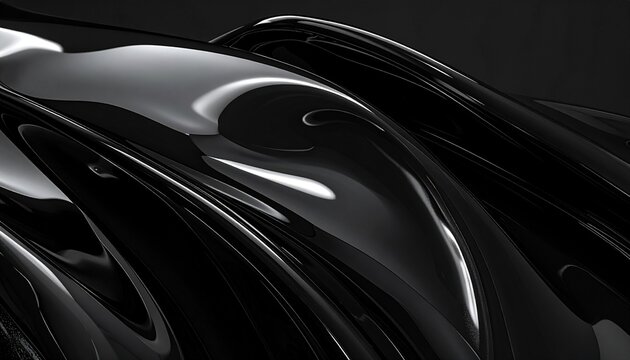 Glossy black plastic texture with curved shiny reflections, futuristic minimalistic surface pattern ideal for modern design projects, sleek background applications, abstract digital art, innovative vi