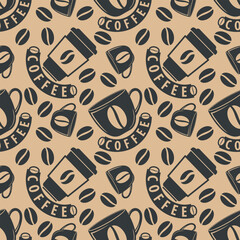 Coffee cup with coffee bean seamless pattern. Vector illustration