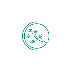Elegant botanical branch with leaves icon in a green circle, a symbol for wellness, nature, and organic concepts