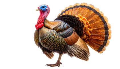 Detailed, colorful illustration of a male turkey displaying its impressive plumage