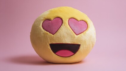 Yellow plush emoji pillow with hearts