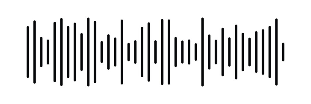 Podcast sound waves. Audio waveforms line icons, sound wave frequency or voice microphone signals. Minimal sound wave icon. Simple black waveform symbol representing voice message . 
