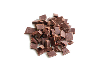 Pieces of tasty chocolate isolated on white