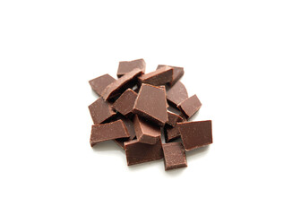 Pieces of tasty chocolate isolated on white