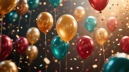 Party Background with lights, confetti, with balloons