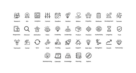 Set of Line Icons for Business, Strategy, and Development Vector.