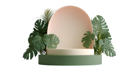 Elegant product display with tropical leaves isolated on transparent background
