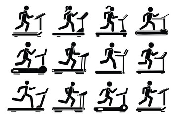Silhouette of a Person Running on a Flat-Platform Treadmill in Minimal Vector Style Collection