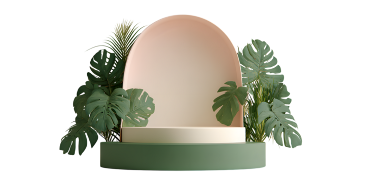 Elegant product display with tropical leaves isolated on transparent background