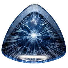 Vibrant blue triangular design featuring a detailed shattered glass effect and a radiant central glow, isolated on transparent background