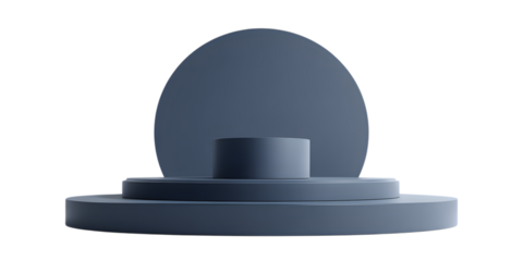 Minimalist blue podium with geometric shapes isolated on transparent background
