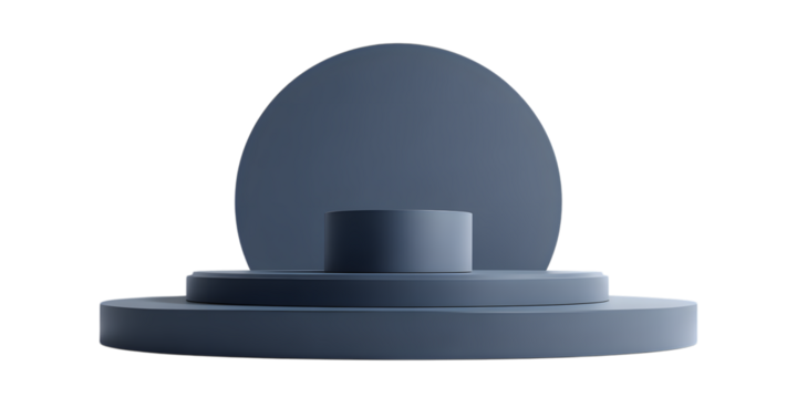 Minimalist blue podium with geometric shapes isolated on transparent background