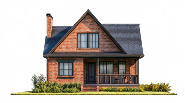 Modern brick house with dark gabled roof
