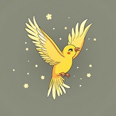 Flying Yellow Bird Cartoon Illustration with Open Wings