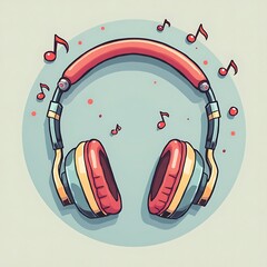 Headphones with Music Notes Illustration for Audio Listening