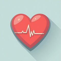 Heartbeat Graphic Red Heart with Vital Sign Line