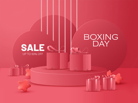 Boxing day promotional sale banner, poster background template design. Vector Illustration.